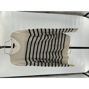 Quince Women's Mongolian Cashmere Crewneck Sweater Ivory/Black Stripe M NEW